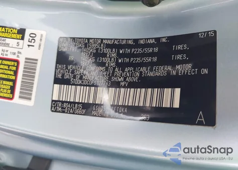 2015 Toyota Sienna Limited Premium 7 Passenger из США, поврежденный, VIN 5TDDK3DC0FS127743